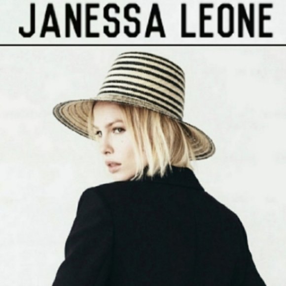 JANESSA‎ LEONE Iris Striped Natural Womens Medium Straw Bucket Hat NEW - Picture 1 of 11